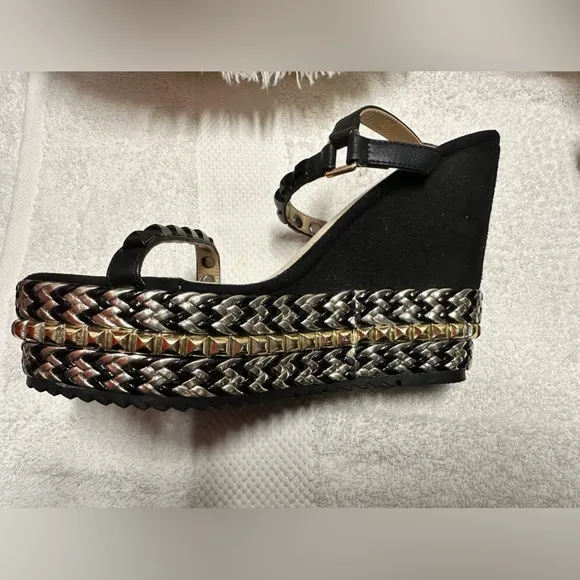 Bali Black Platform Sandals with studded Straps and Espadrille Sole