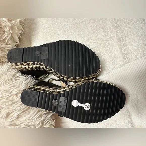 Bali Black Platform Sandals with studded Straps and Espadrille Sole