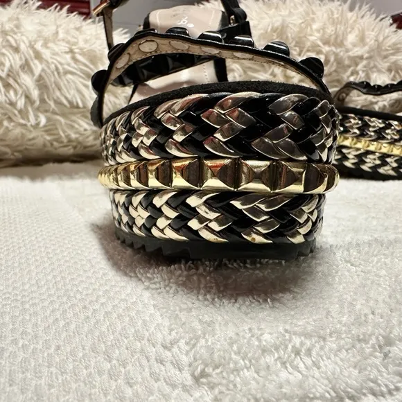 Bali Black Platform Sandals with studded Straps and Espadrille Sole