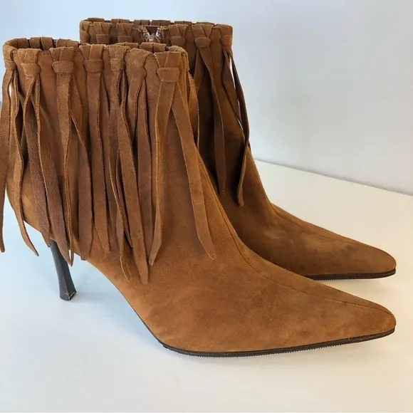 BALLIN made in Italy tan point toe high heel fingers booties 7.5