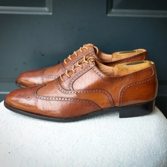 Bally 10-M Brown Wingtip Oxford Dress Shoes