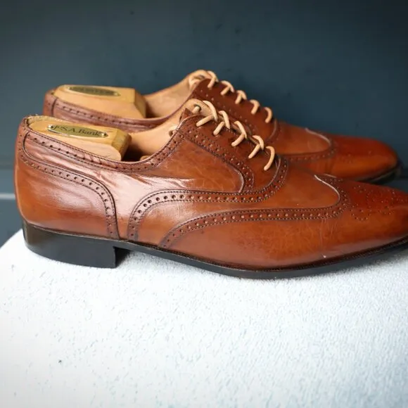 Bally 10-M Brown Wingtip Oxford Dress Shoes