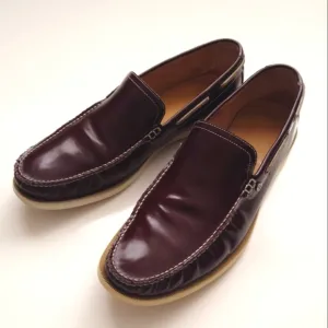 BALLY Men's Patent Leather Zenin 128 Boat Shoe Dark Burgundy Size 9 Slip-on