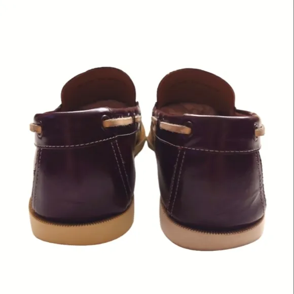 BALLY Men's Patent Leather Zenin 128 Boat Shoe Dark Burgundy Size 9 Slip-on