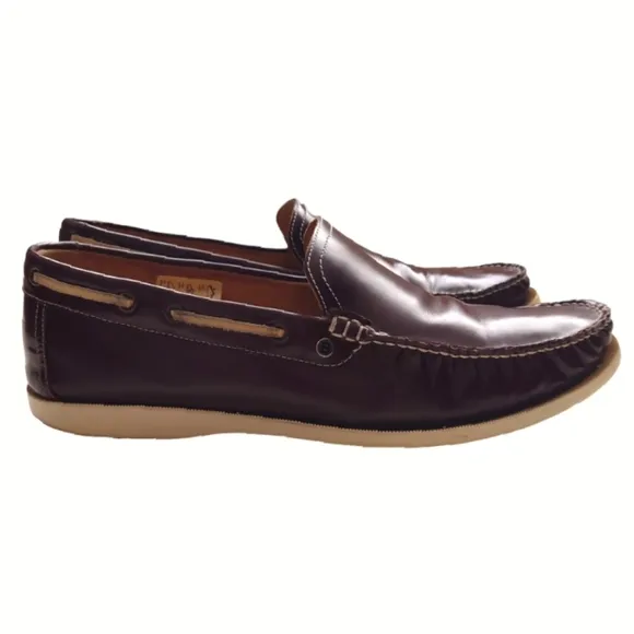 BALLY Men's Patent Leather Zenin 128 Boat Shoe Dark Burgundy Size 9 Slip-on