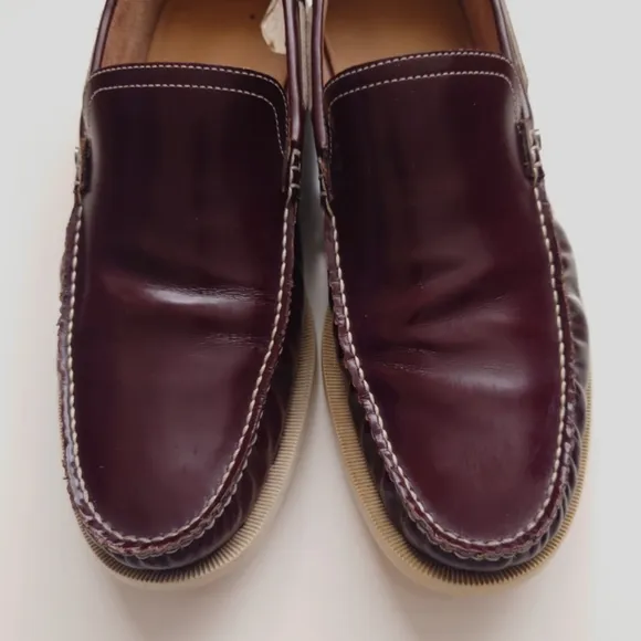 BALLY Men's Patent Leather Zenin 128 Boat Shoe Dark Burgundy Size 9 Slip-on