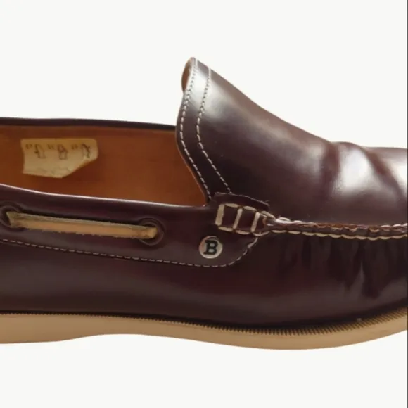 BALLY Men's Patent Leather Zenin 128 Boat Shoe Dark Burgundy Size 9 Slip-on