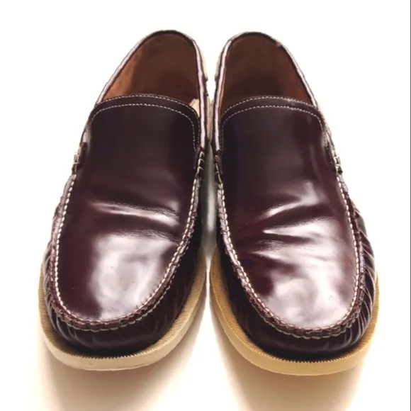 BALLY Men's Patent Leather Zenin 128 Boat Shoe Dark Burgundy Size 9 Slip-on