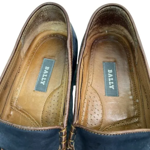 Bally Napoli Navy Brown nubuck leather loafers Made in Italy Size 8.5