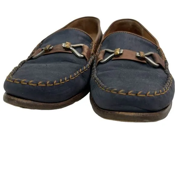 Bally Napoli Navy Brown nubuck leather loafers Made in Italy Size 8.5