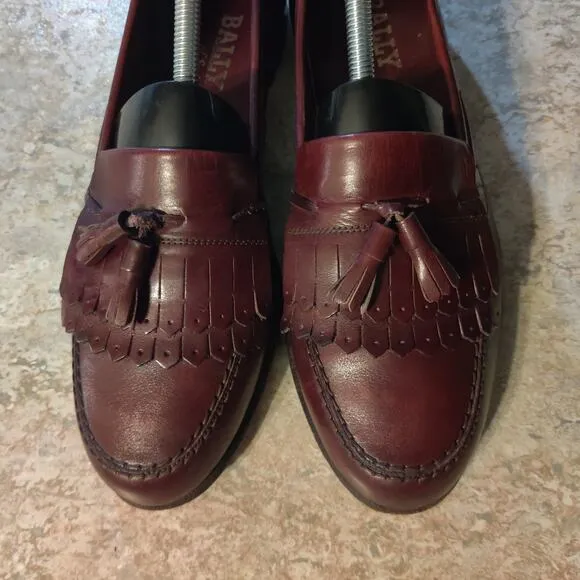 Bally of Switzerland Tassel Red Leather Slip On Loafer Mens 9.5 N Logan Shoes