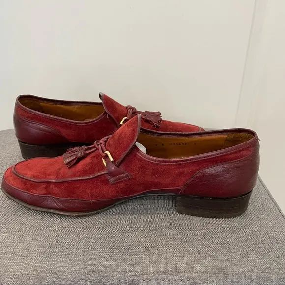 BALLY Rovero II Vintage Burgundy Suede Tassel Loafers - Size 9