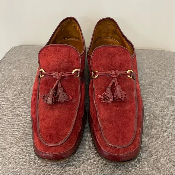 BALLY Rovero II Vintage Burgundy Suede Tassel Loafers - Size 9