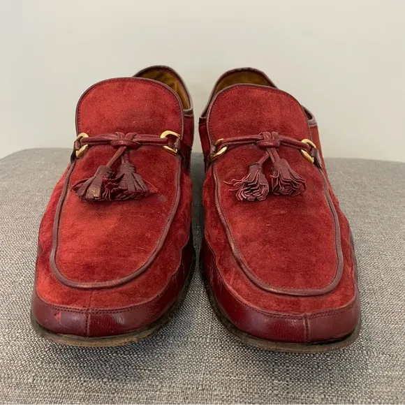 BALLY Rovero II Vintage Burgundy Suede Tassel Loafers - Size 9