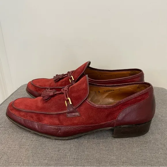BALLY Rovero II Vintage Burgundy Suede Tassel Loafers - Size 9