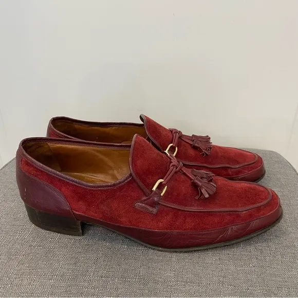 BALLY Rovero II Vintage Burgundy Suede Tassel Loafers - Size 9