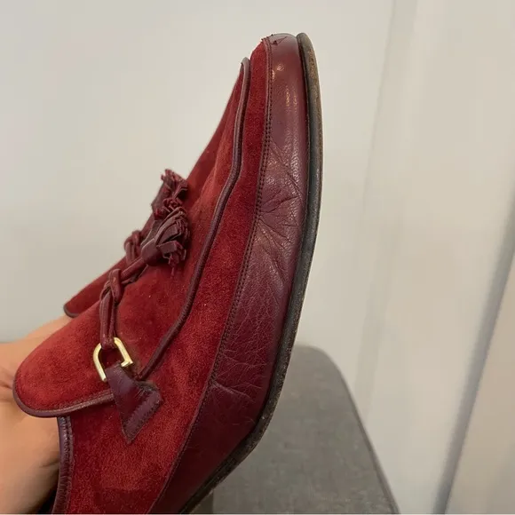 BALLY Rovero II Vintage Burgundy Suede Tassel Loafers - Size 9