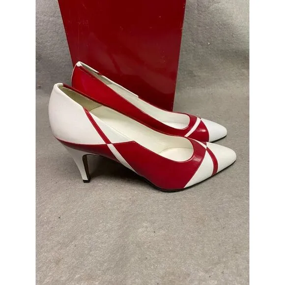 BALLY WOMEN'S WHITE &amp; RED 3 INCH PUMP‎ HEEL SHOES SIZE 7 M NOS
