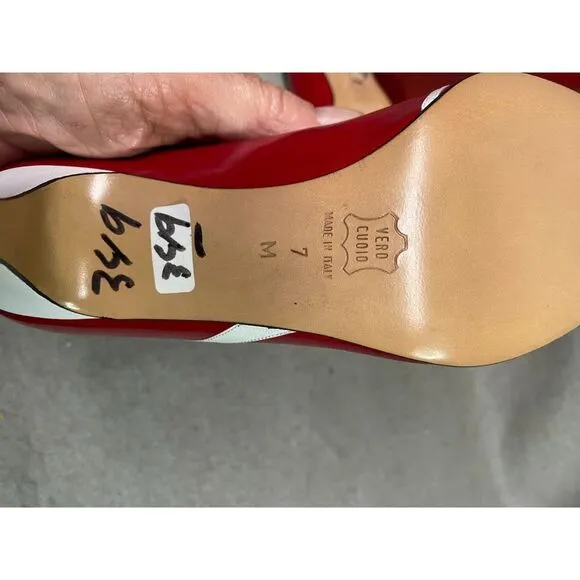 BALLY WOMEN'S WHITE &amp; RED 3 INCH PUMP‎ HEEL SHOES SIZE 7 M NOS