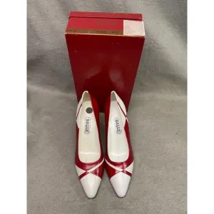 BALLY WOMEN'S WHITE &amp; RED 3 INCH PUMP‎ HEEL SHOES SIZE 7 M NOS