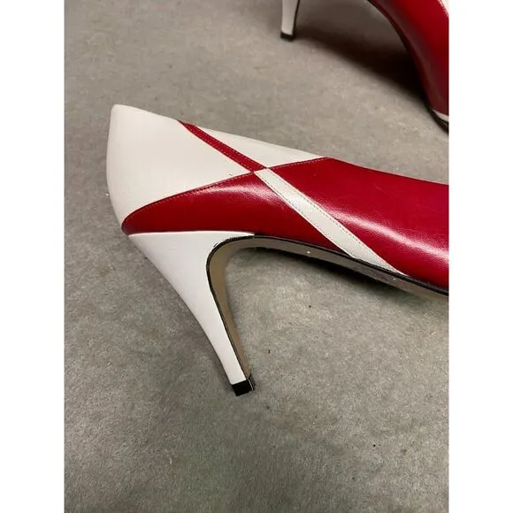 BALLY WOMEN'S WHITE &amp; RED 3 INCH PUMP‎ HEEL SHOES SIZE 7 M NOS