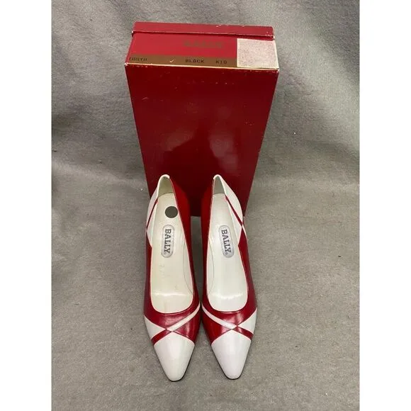 BALLY WOMEN'S WHITE &amp; RED 3 INCH PUMP‎ HEEL SHOES SIZE 7 M NOS