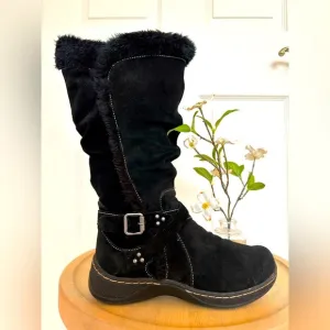 BARE TRAPS ~ Knee-high faux fur lining suede leather boots size 6.5
