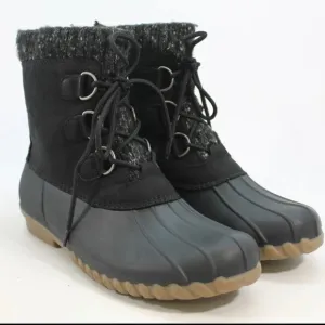 Bare Traps Womens Fabulous Winter Duck Boots Black Lace Up Zip Lined 7 M EUC