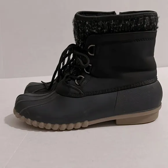 Bare Traps Womens Fabulous Winter Duck Boots Black Lace Up Zip Lined 7 M EUC