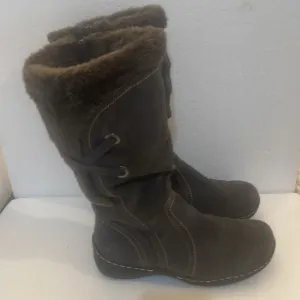 Bass Denver winter boots fur side zipper gray women’s size 8