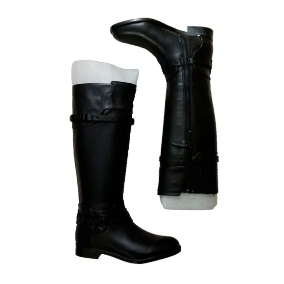 BCBGMAXAZARIA Black Calf Leather Riding Boots Retail $398 Size 6.5