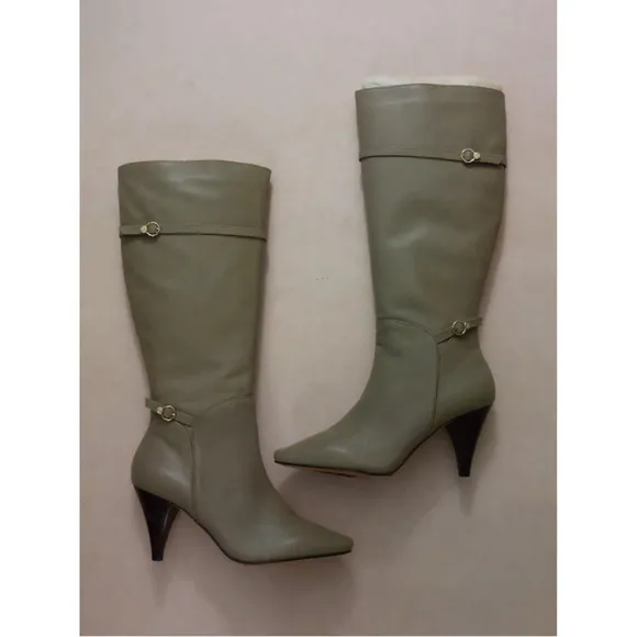 BCBGMAXAZARIA Khaki Beige Leather Boots Size 7.5 $434