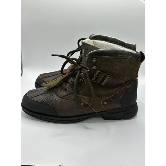 Bearpaw Duck Boots Leather Ankle Lace Up Buckle Accent Brown Boots‎