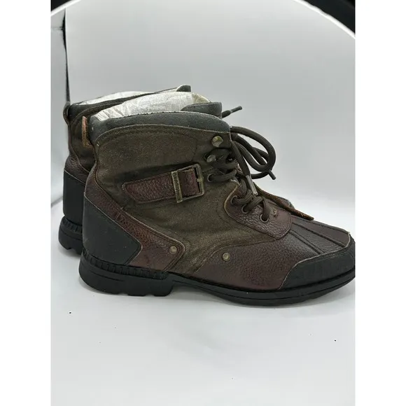 Bearpaw Duck Boots Leather Ankle Lace Up Buckle Accent Brown Boots‎