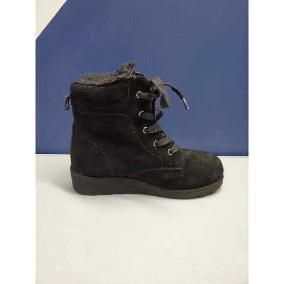 Bearpaw Phoebe Winter Boots Sz W5 / Girls 3 Black Suede Water Resistant‎ Lace Up