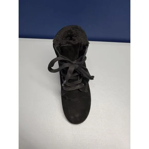 Bearpaw Phoebe Winter Boots Sz W5 / Girls 3 Black Suede Water Resistant‎ Lace Up
