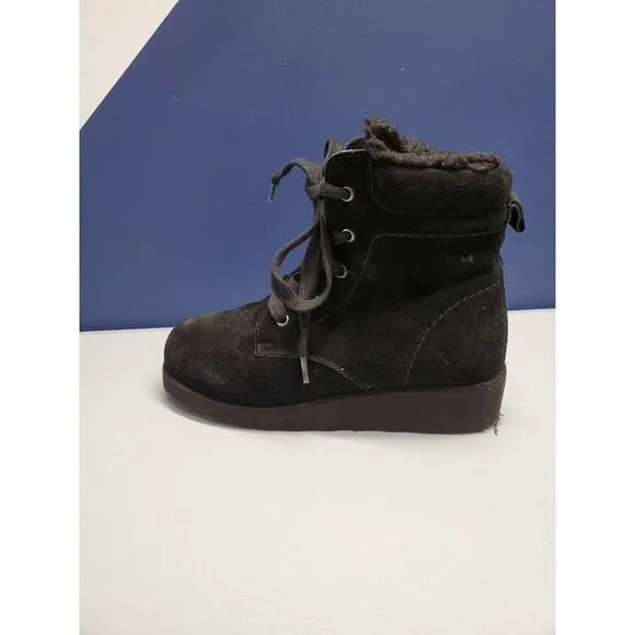 Bearpaw Phoebe Winter Boots Sz W5 / Girls 3 Black Suede Water Resistant‎ Lace Up