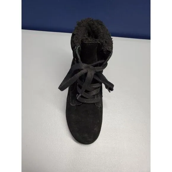 Bearpaw Phoebe Winter Boots Sz W5 / Girls 3 Black Suede Water Resistant‎ Lace Up