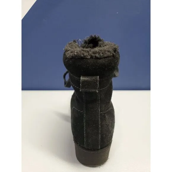 Bearpaw Phoebe Winter Boots Sz W5 / Girls 3 Black Suede Water Resistant‎ Lace Up