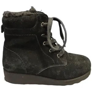 Bearpaw Phoebe Winter Boots Sz W5 / Girls 3 Black Suede Water Resistant‎ Lace Up