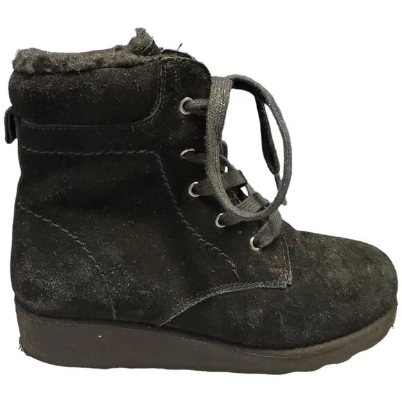 Bearpaw Phoebe Winter Boots Sz W5 / Girls 3 Black Suede Water Resistant‎ Lace Up