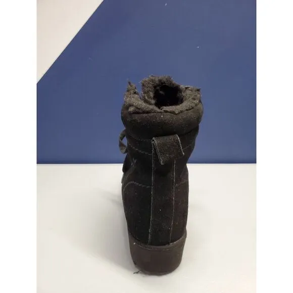 Bearpaw Phoebe Winter Boots Sz W5 / Girls 3 Black Suede Water Resistant‎ Lace Up