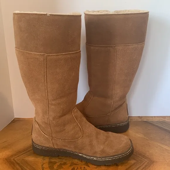 Bearpaw Woodbury Wool Fleece Lined Tall Brown Suede Winter Boots Women’s Size 9