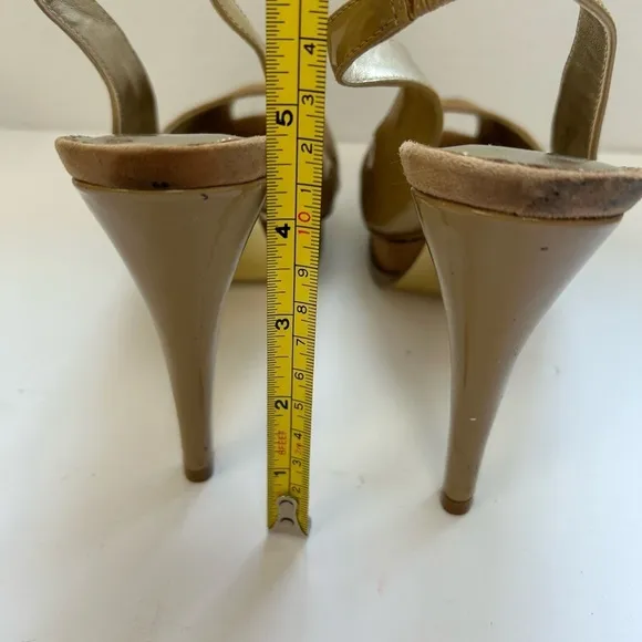 BEBE/high heel shoes/Zahara style/sueded front Patton leather/size 8