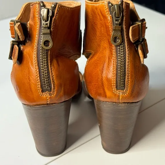 Bed Stu Leather Heel Dress Sandals Ida Rustic Cognac Brown Zip Back Heel 9.5