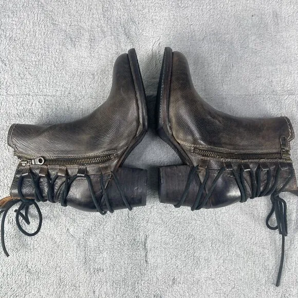 Bed|Stu Blaire Women's Booties 6.5 Brown Leather Side Zip Casual Ankle Boots