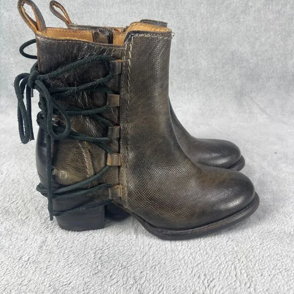 Bed|Stu Blaire Women's Booties 6.5 Brown Leather Side Zip Casual Ankle Boots