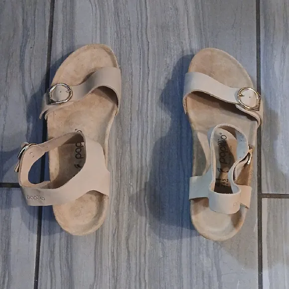 Beige Sandals with Gold Buckles