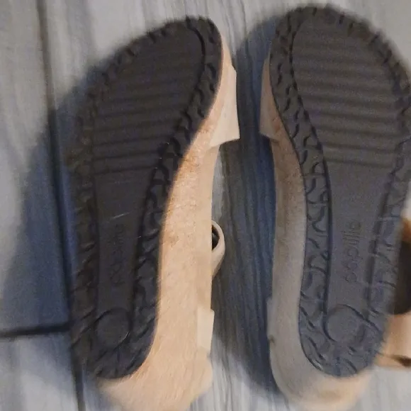 Beige Sandals with Gold Buckles