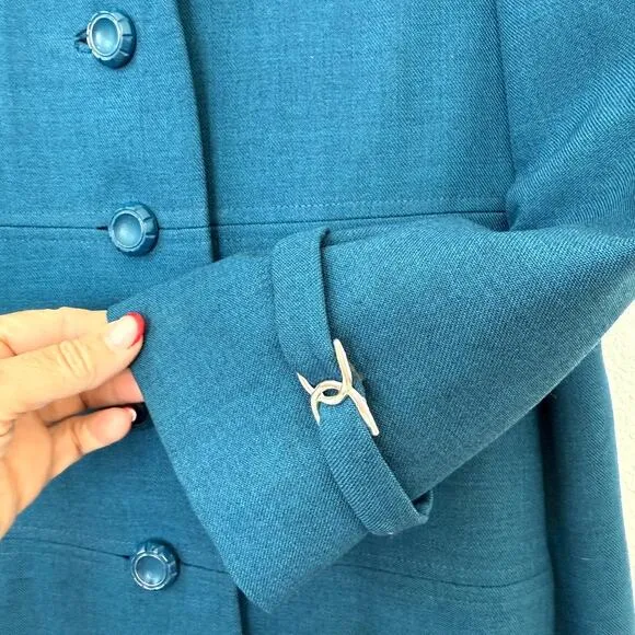 BELSON Wool Coat Blue Fur Collar Union Made USA Mid Century 1950s 60s Classic